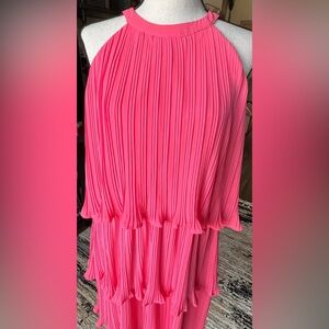 ZESICA Coral Pink Pleated Dress